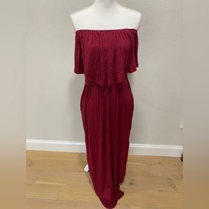 Burgundy off the shoulder maxi dress. Brand new.